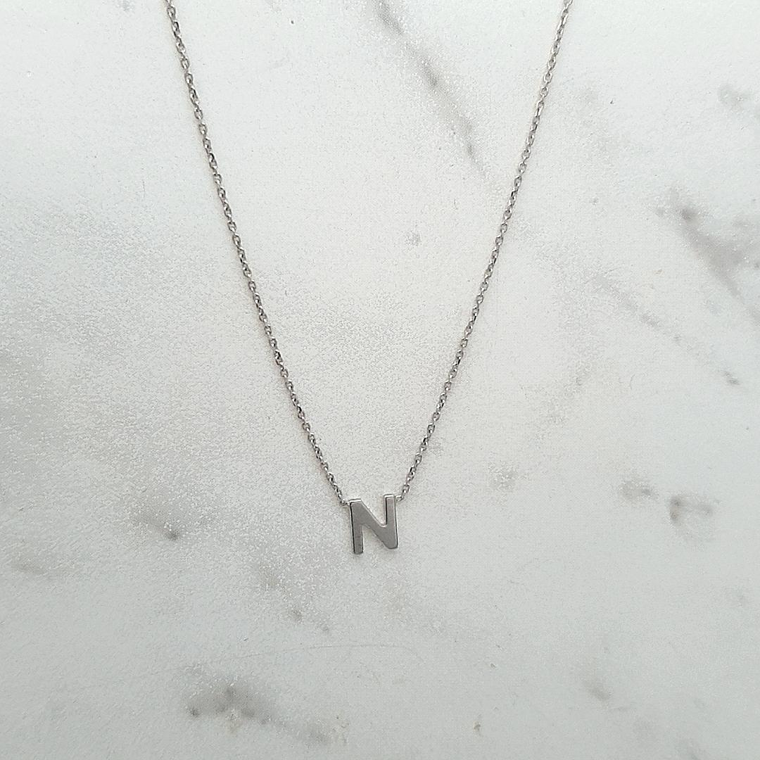 9ct White Gold Initial 'N' Necklace