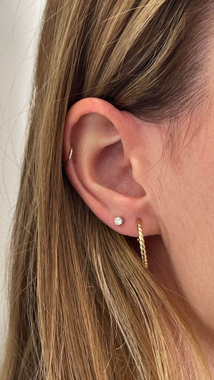 Twisted Half Hoop Stud Earrings in 9ct Yellow Gold