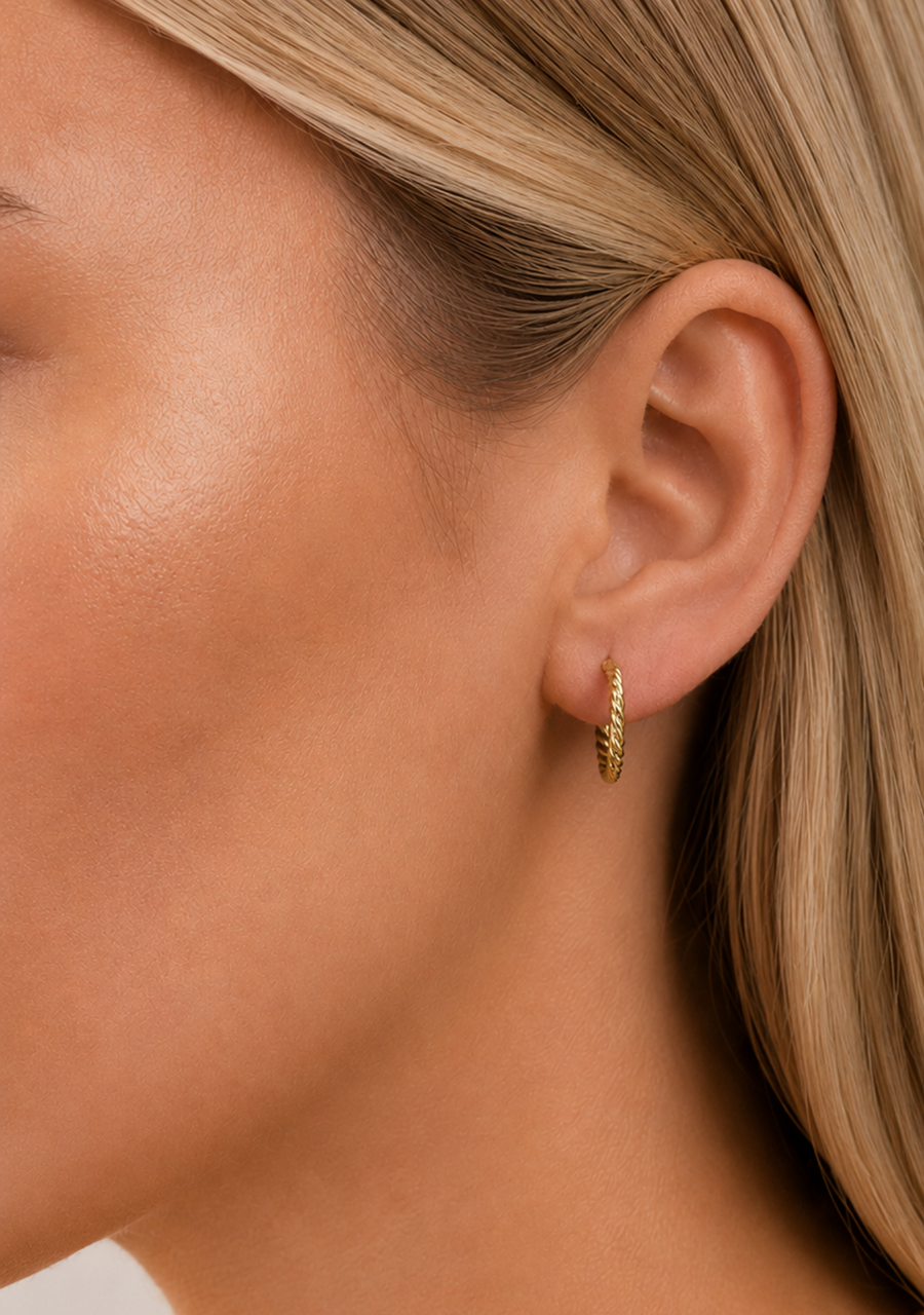 9ct Yellow Gold Twist 2mm Stud Hoop Earrings