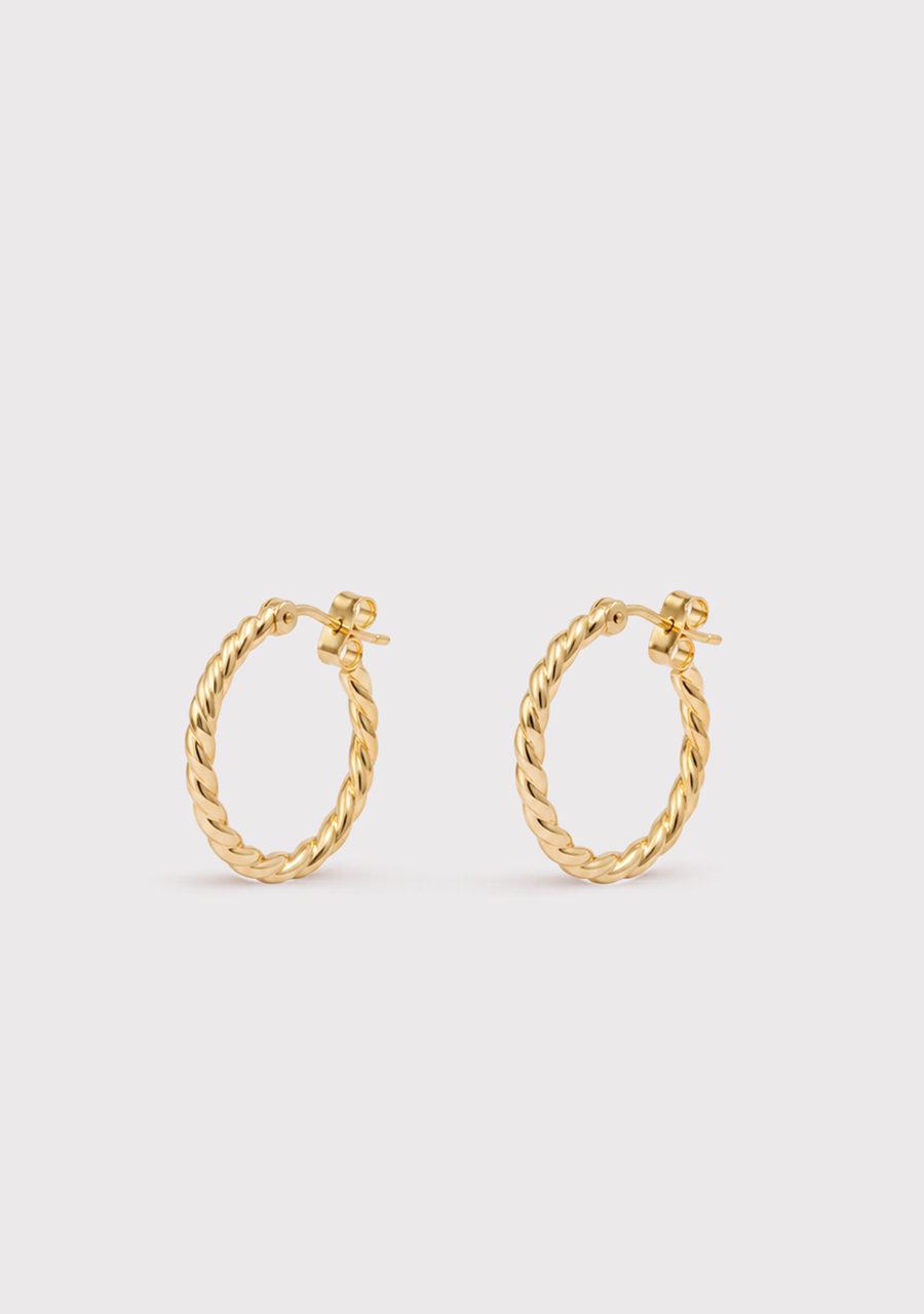 9ct Yellow Gold Twist 2mm Stud Hoop Earrings