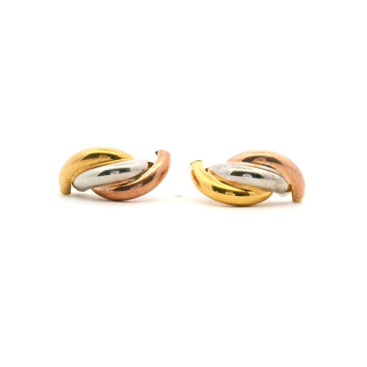 9ct Tri Colour Gold Half Round Dome Stud Earrings