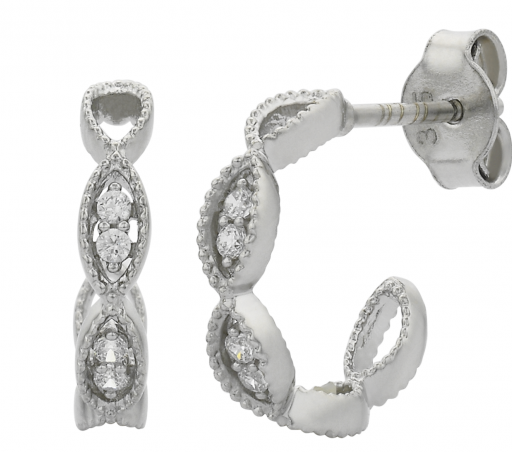 9ct White Gold CZ Cuff Stud Earrings