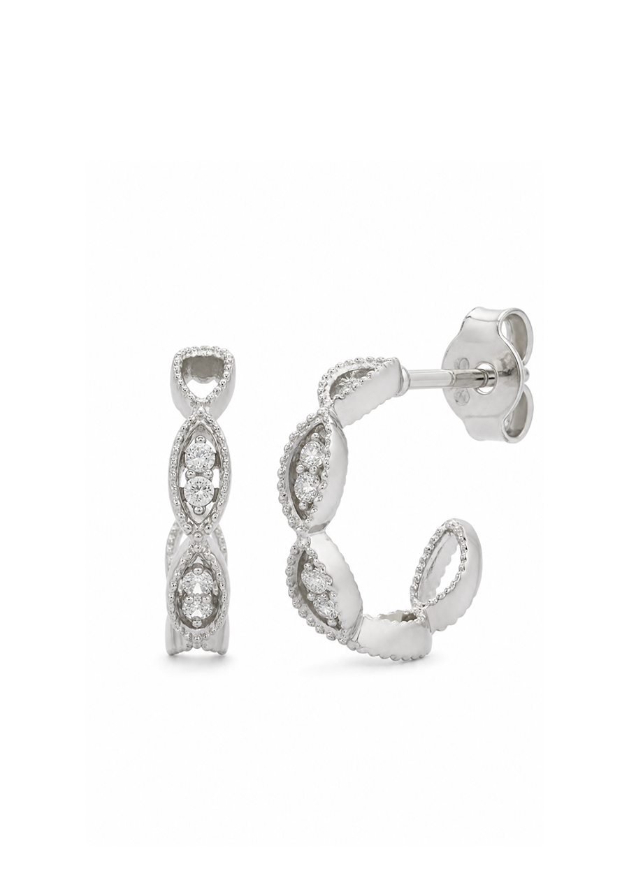 9ct White Gold CZ Cuff Stud Earrings