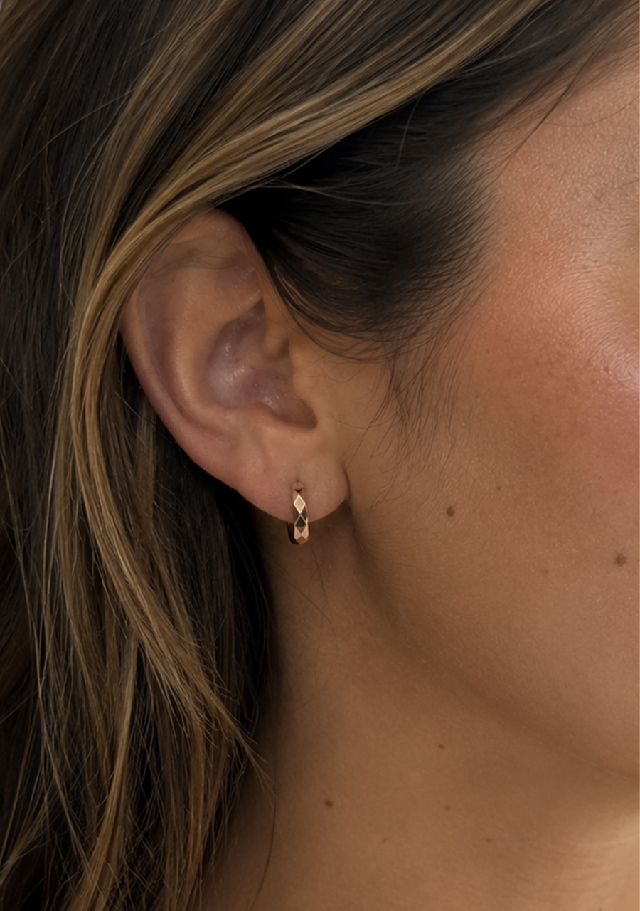 9ct Rose Gold Patterned Huggie Earrings
