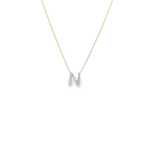 Diamond  Initial 'N' Pendant Necklace 9ct Yellow Gold