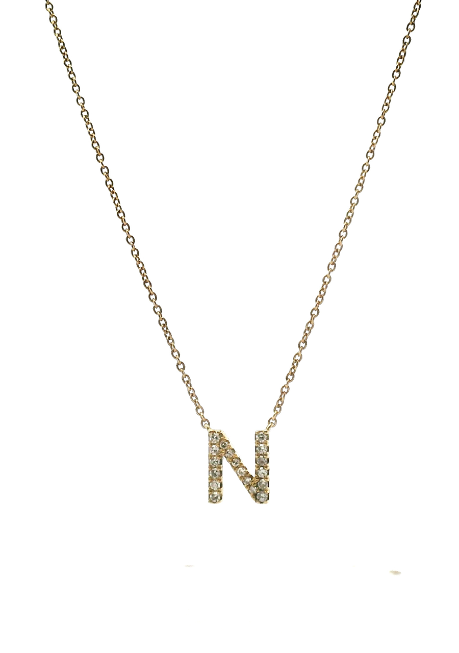9ct Yellow Gold Initial 'N' Diamond Pendant Necklace