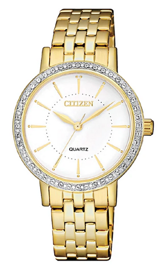 Citizen Ladies Yellow Gold-Plated White Round Dial Quartz Crystal Watch  Code: EL3042-84A