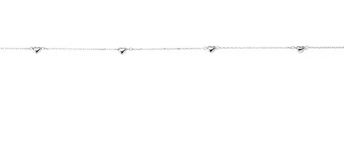 14ct White Gold Rhodium Plated Diamond Cut Cable Chain with Hearts Anklet