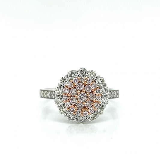 Pink Diamond & White Diamond 18k White Gold Cluster Ring
