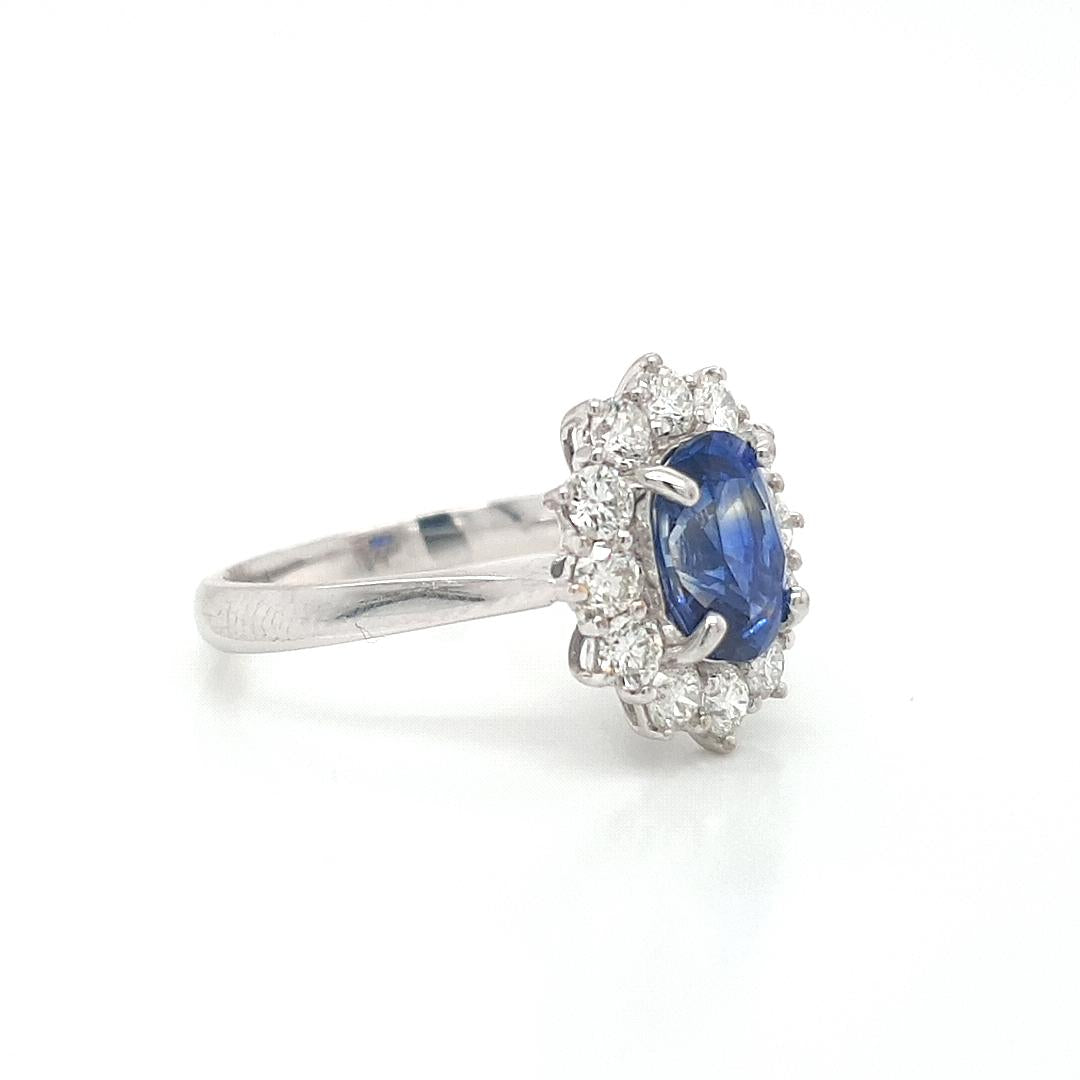 Sapphire & Diamond 18ct White Gold Ceylon Sapphire and Diamond Oval Cluster Ring
