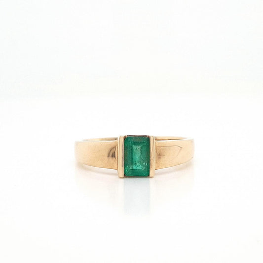 Emerald 9ct Yellow Gold Square Cut Emerald Semi Bezel Ring
