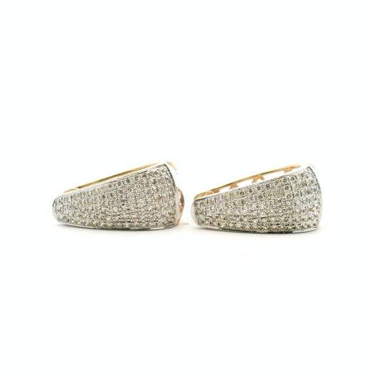 9ct Yellow & White Gold 1.00ct Round Brilliant Pave Set Diamond Hinged Huggie Earrings