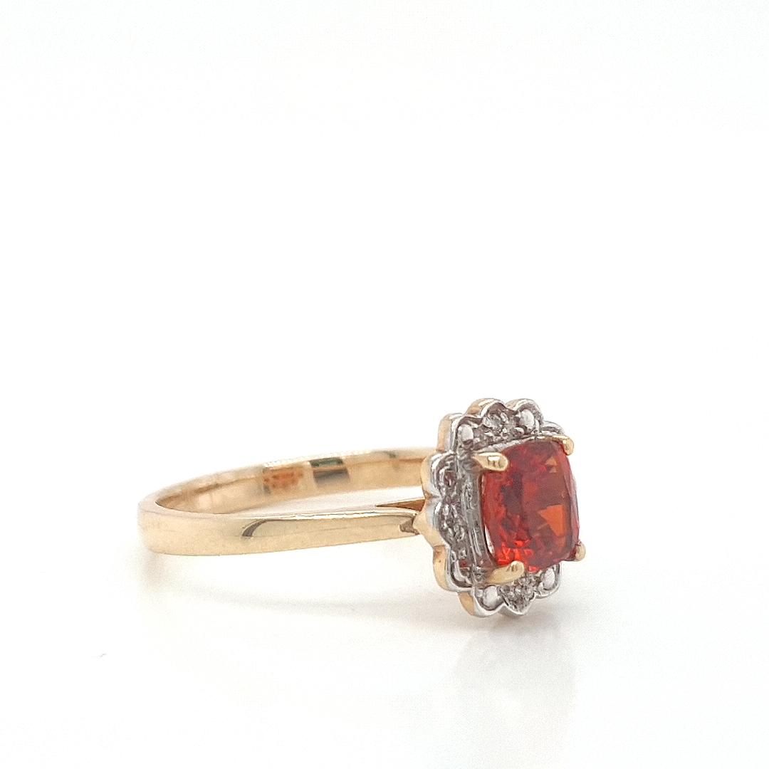 Garnet & Diamond Orange Mandarin Garnet Halo Ring