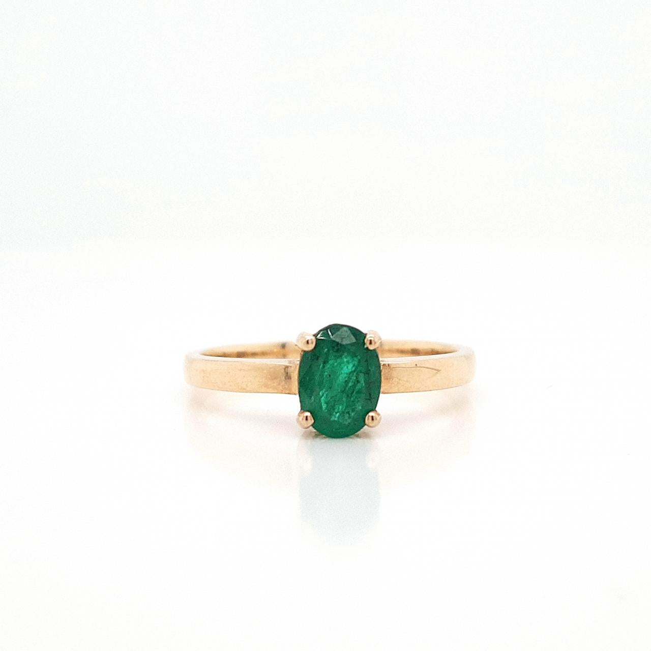 Emerald 9ct Yellow Gold Oval Cut Emerald Four Claw Ring