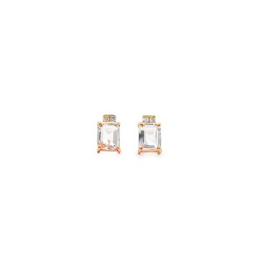 Morganite & Diamond 9ct Rose Gold Baguette Cut Stud Earrings