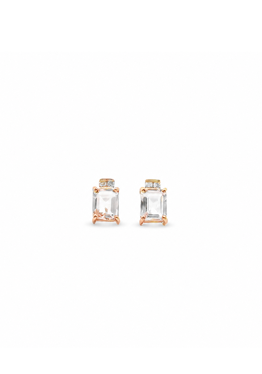 Morganite & Diamond 9k Rose Gold Baguette Cut Stud Earrings