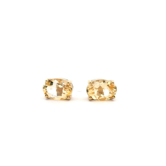 Citrine 9k Yellow Gold Oval Claw Set Studs