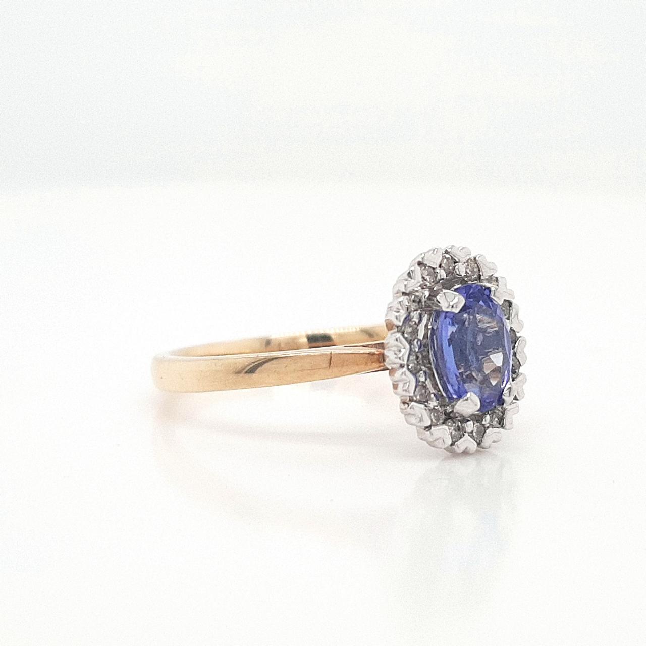 Sapphire & Diamond 9ct Yellow Gold 0.79ct Oval Ceylon Sapphire & 0.18ct Round Brilliant Diamond Halo Cluster Ring