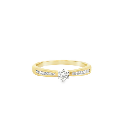 9ct Yellow Gold 0.25ct Round Brilliant Diamond and Princess Cut Diamond Channel Set Ring