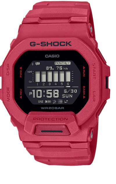 G-Shock Sport Burning Red Track Dist Data 200m WR Watch Code: GBD200RD-4D