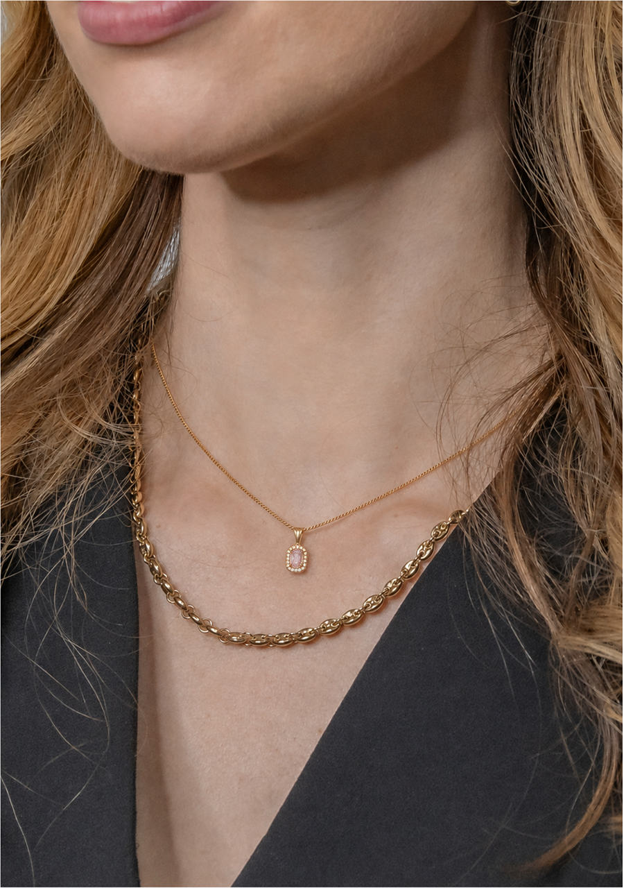 18ct Yellow Gold Pink and White Diamond Pendant
