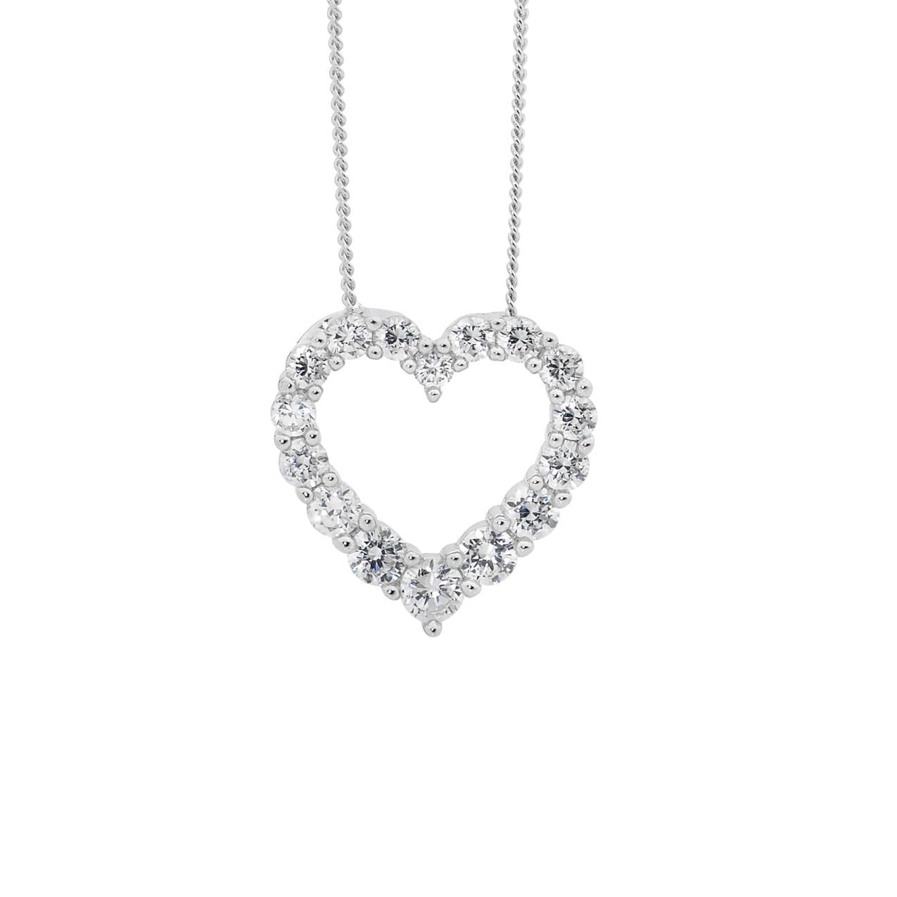 Ellani Sterling Silver White Cubic Zirconia Claw Set Heart Pendant Necklace Necklace Length: 40cm