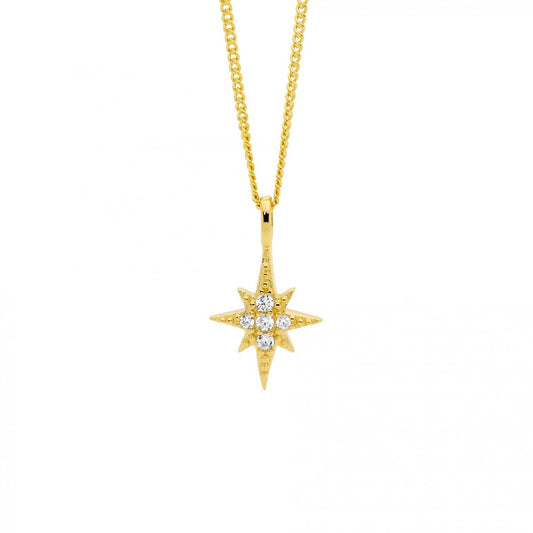 Ellani Sterling Silver & IP Yellow Gold Plated Cubic Zirconia Star Pendant Necklace