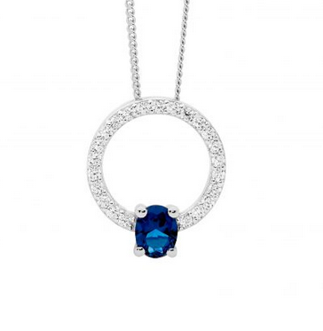 Ellani Sterling Silver White Cubic Zirconia & Oval London Blue 13mm Open Circle Pendant Necklace Necklace Length: 45cm