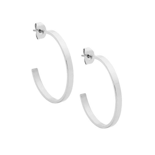 Ellani Stainless Steel 3mm Wide 29mm Hoop Stud Earrings