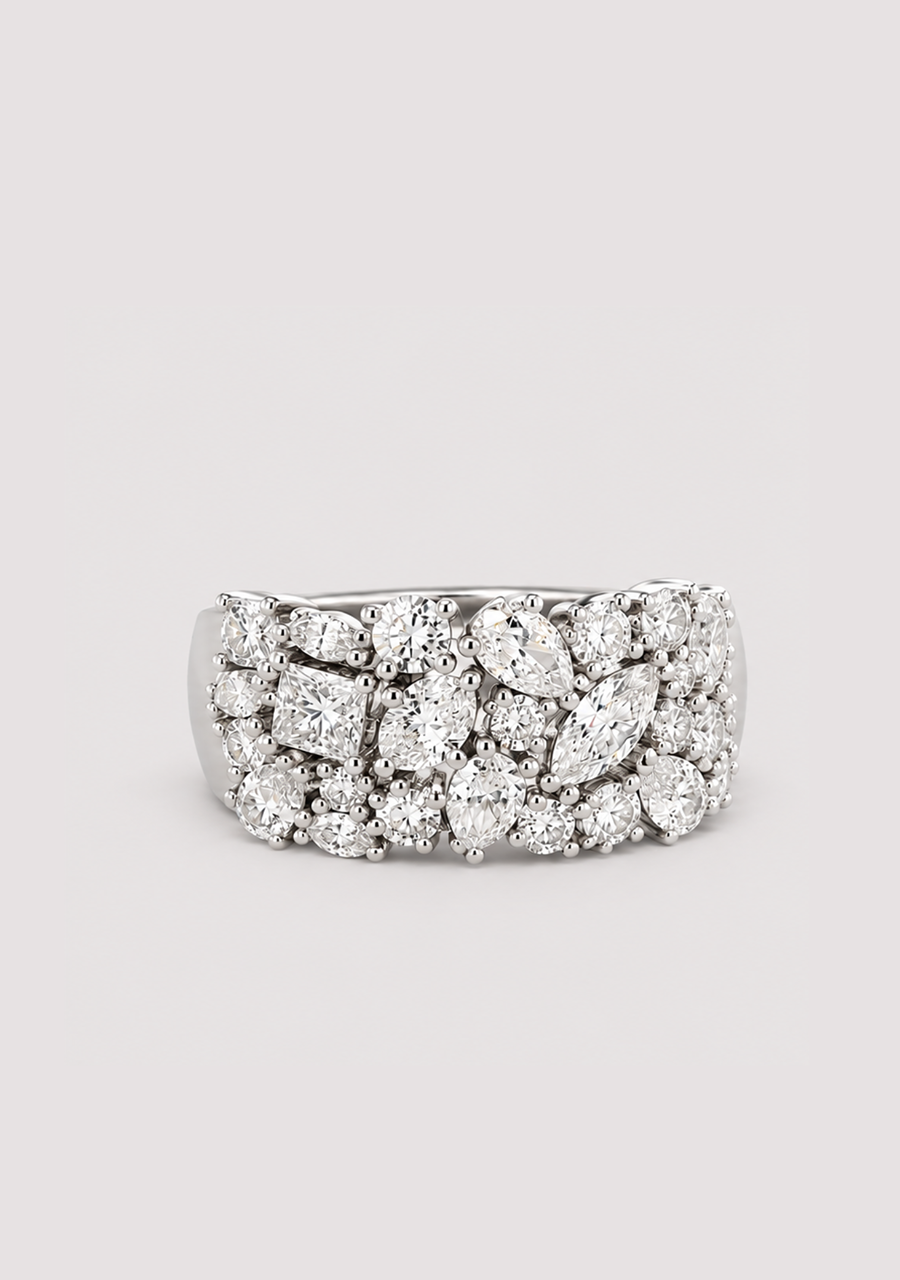18ct White Gold 2.28ct Assorted Shape Claw Set Diamond Wide Band Ring