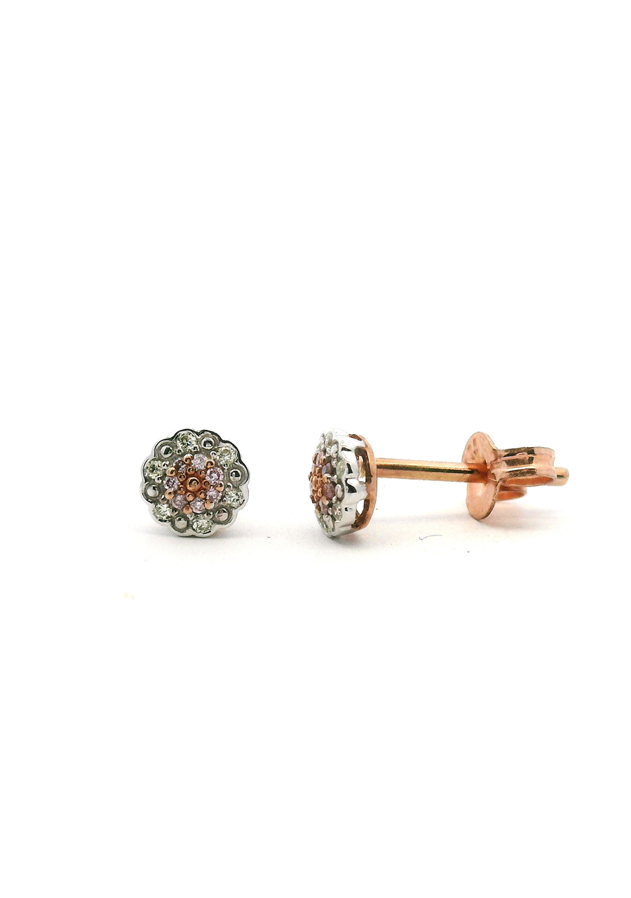 9ct Rose Gold Pink Caviar and White Diamond Stud Earrings