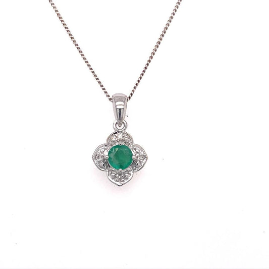 Emerald & Diamond 9ct White Gold Emerald and Diamond Pendant
