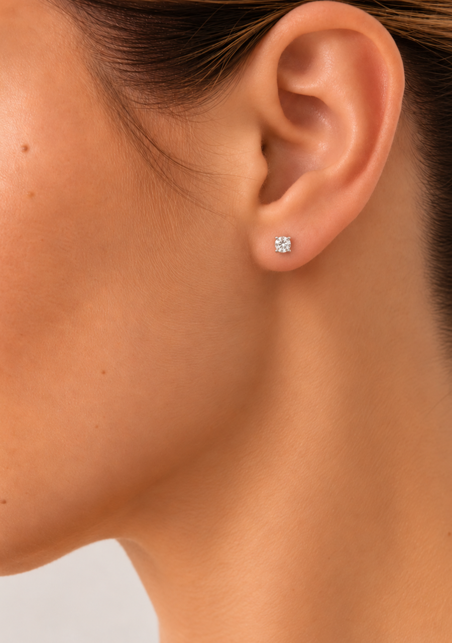 9ct White Gold 0.20ct Round Brilliant Diamond Four Claw Stud Earrings