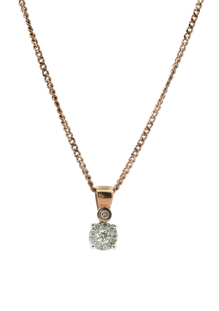 9ct Rose Gold Pink Caviar and White Diamond Pendant