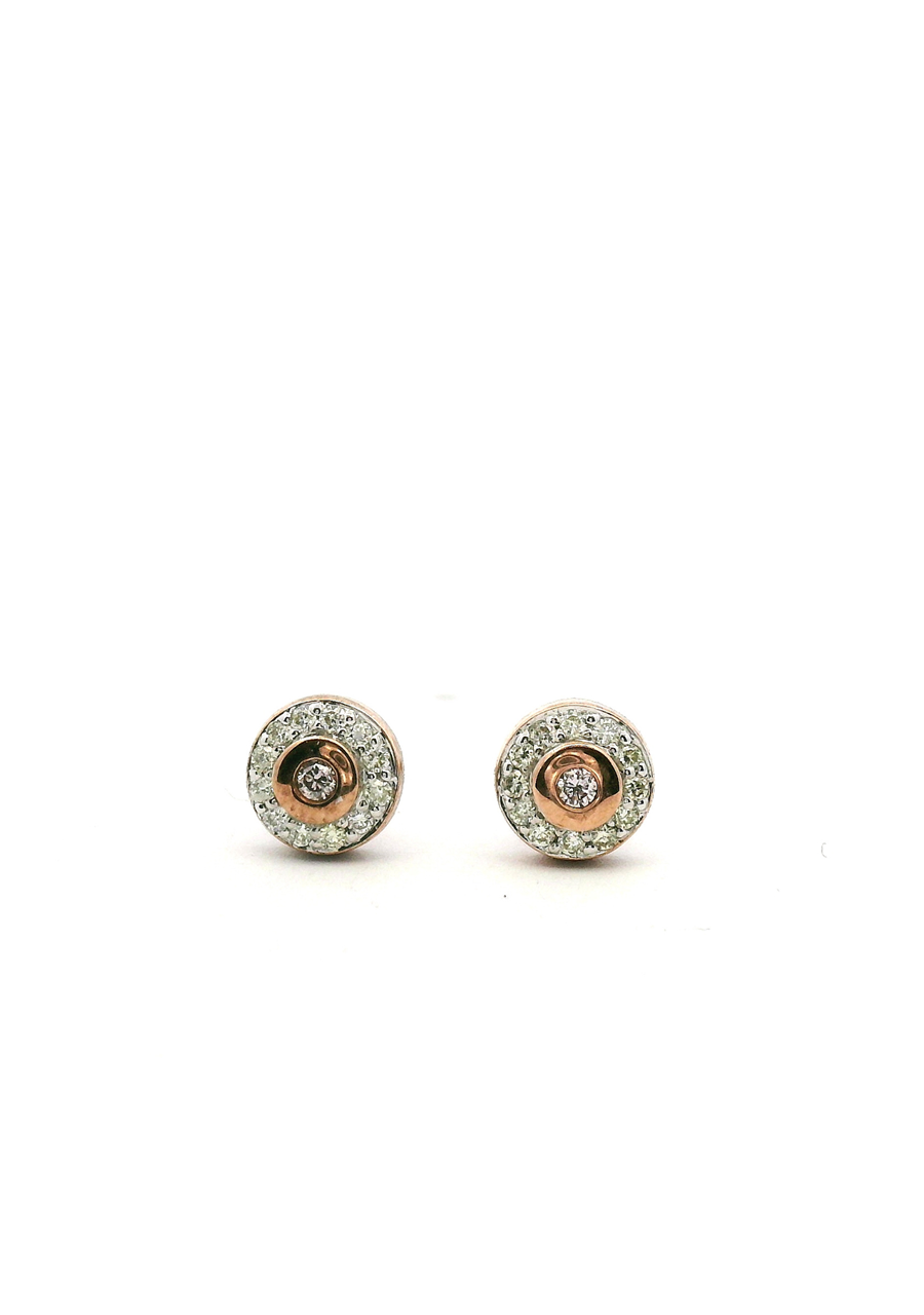 9ct Rose Gold Pink Caviar and White Diamond Stud Earrings