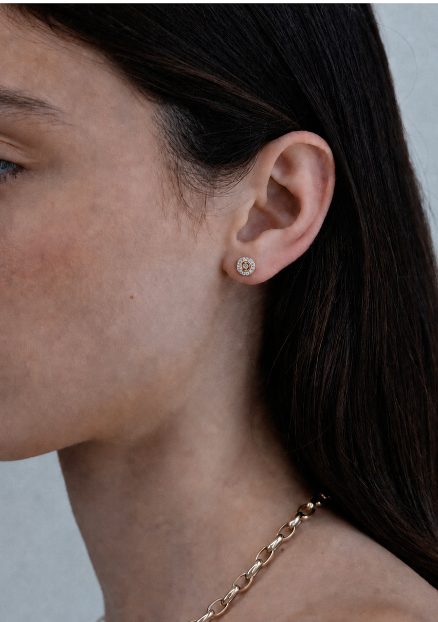 9ct Rose Gold Pink Caviar and White Diamond Stud Earrings