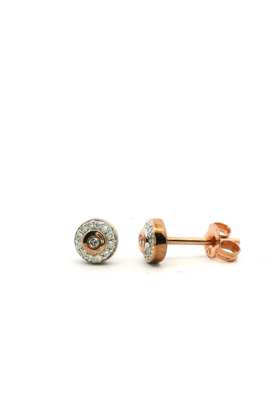 9ct Rose Gold Pink Caviar and White Diamond Stud Earrings