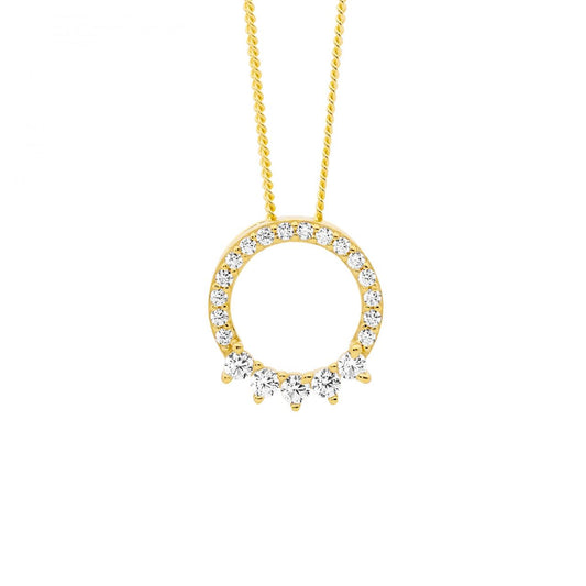 Ellani Sterling Silver & IP Yellow Gold Plated White Cubic Zirconia 12mm Open Circle Pendant