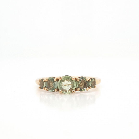 Sapphire 9ct Yellow Gold Green Five Stone Ring