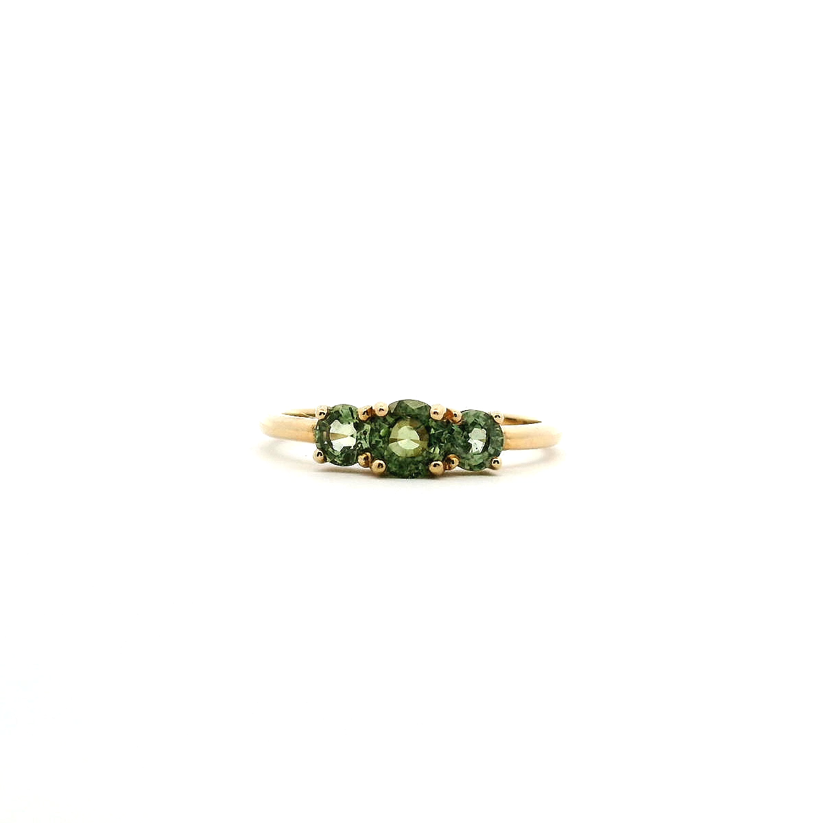 9ct Yellow Gold Round Green Sapphire Three Stone Claw Set Ring