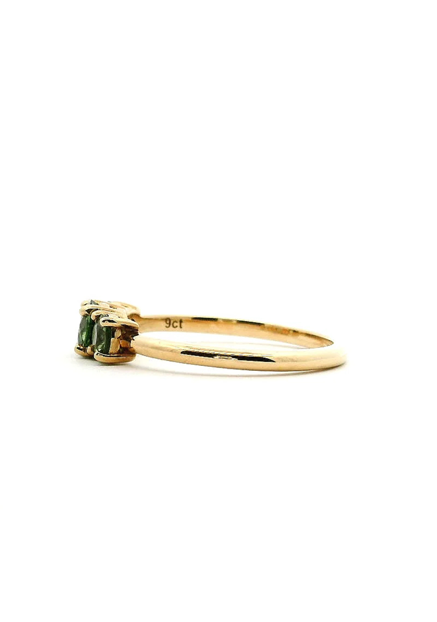 9ct Yellow Gold Round Green Sapphire Three Stone Claw Set Ring