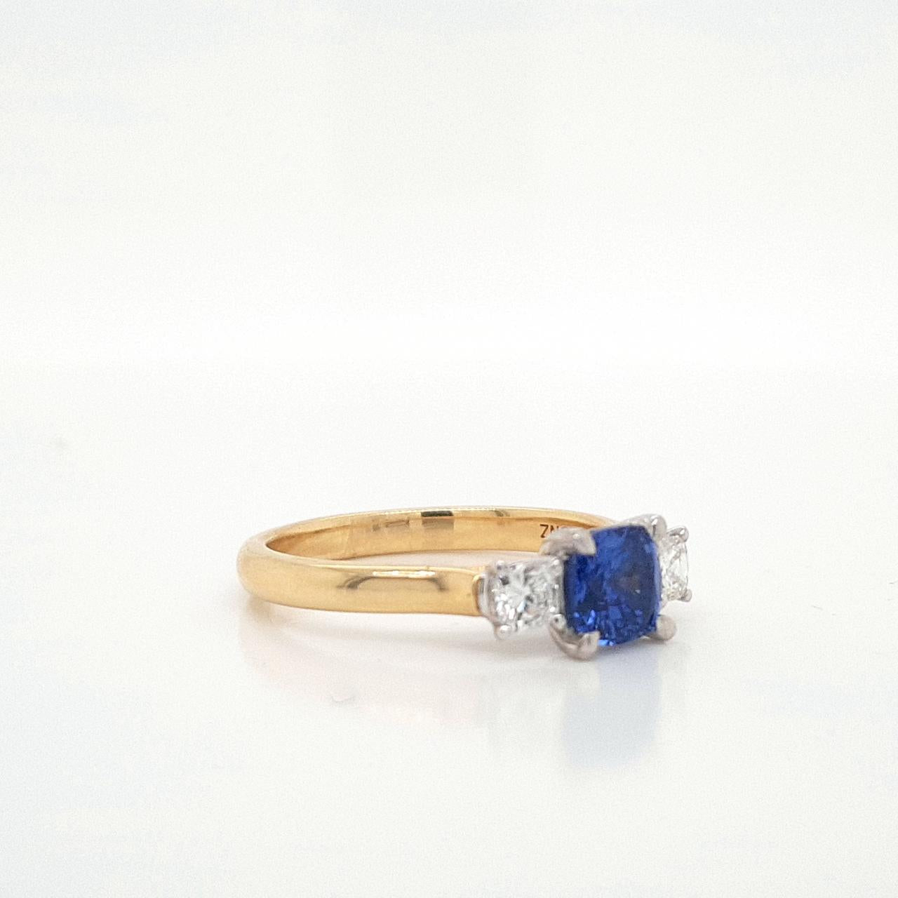 Sapphire & Diamond 18ct Yellow & White Gold Three Stone Ring