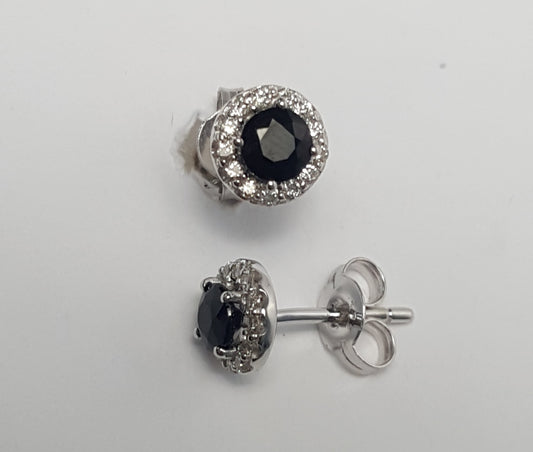 Sapphire & Diamond 9ct White Gold Sapphire and Diamond Halo Style Earrings