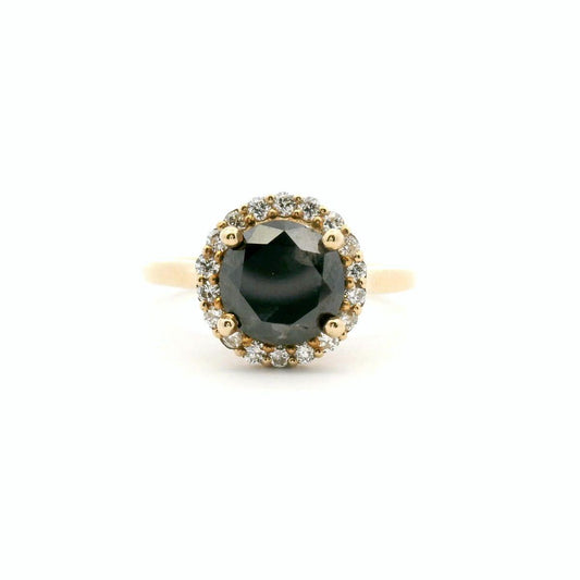 9ct Yellow Gold Black Diamond halo ring