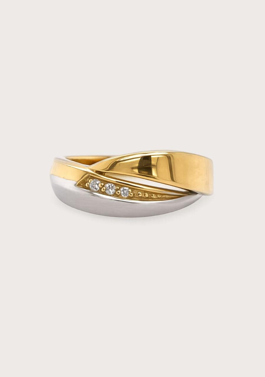 Estate 18ct Two-Tone Yellow & White Gold Round Brilliant 0.03ct Diamond Ring