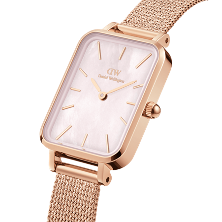 Daniel Wellington 20x26mm Rose Gold Plated Quadro Pressed Melrose Mesh Strap Watch with Mother of Pearl Dial