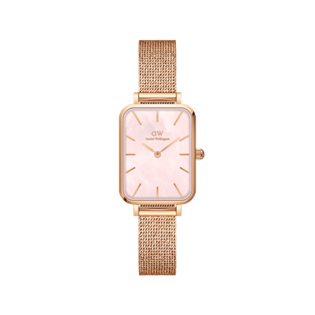 Daniel Wellington 20x26mm Rose Gold Plated Quadro Pressed Melrose Mesh Strap Watch with Mother of Pearl Dial