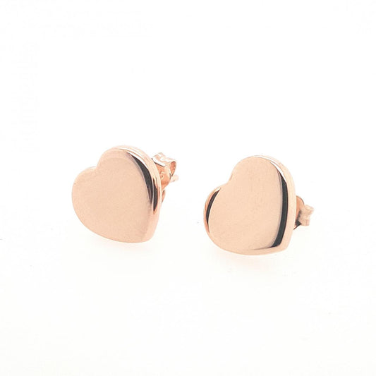 9ct Rose Gold 10mm Plain Heart Stud Earrings