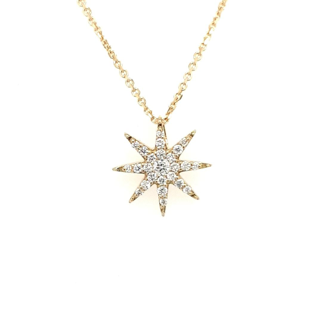 18ct Yellow Gold 0.10ct Diamond Star Pendant on 18ct Yellow Gold 0.9mm Diamond Cut Trace Chain