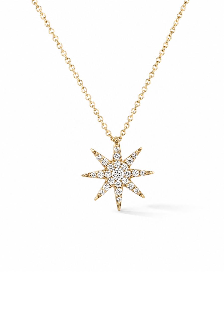 18ct Yellow Gold Diamond Star Pendant on 18ct Yellow Gold Diamond Cut Trace Chain